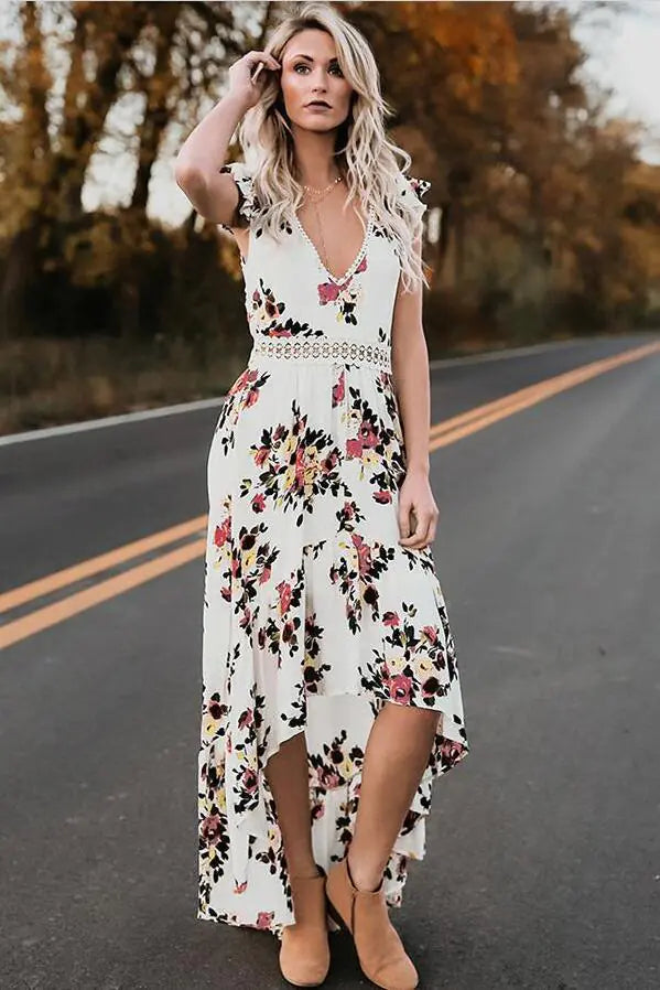 Sleeveless Floral Irregular Dress