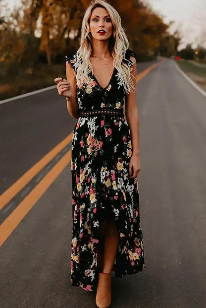 Sleeveless Floral Irregular Dress