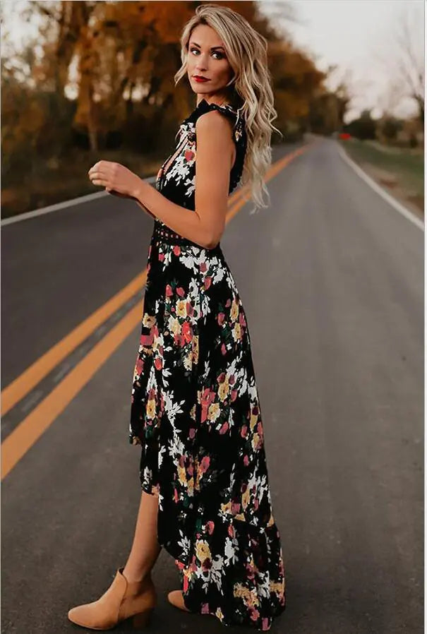 Sleeveless Floral Irregular Dress