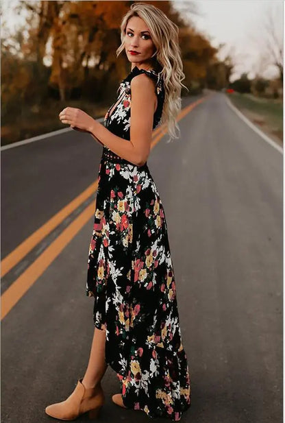 Sleeveless Floral Irregular Dress