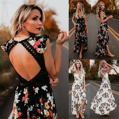 Sleeveless Floral Irregular Dress