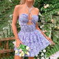Floral Lace-Up Tube Dress
