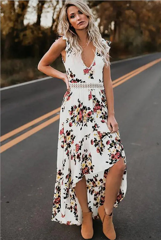 Sleeveless Floral Irregular Dress