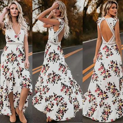 Sleeveless Floral Irregular Dress